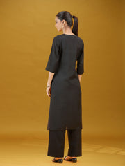 Black Floral Embroidered Kurta & Palazzo Co-Ord Set