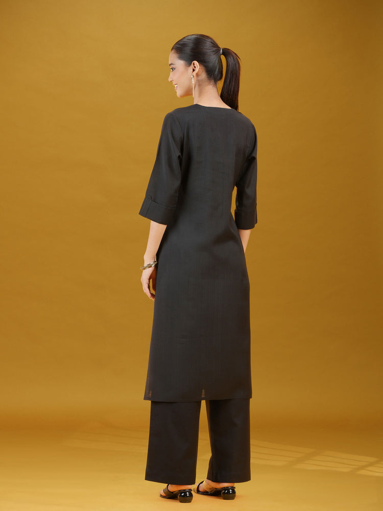 Black Floral Embroidered Kurta & Palazzo Co-Ord Set