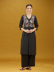Black Floral Embroidered Kurta & Palazzo Co-Ord Set