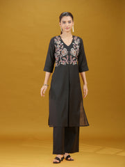 Black Floral Embroidered Kurta & Palazzo Co-Ord Set