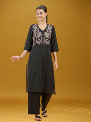 Black Floral Embroidered Kurta & Palazzo Co-Ord Set