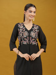 Black Floral Embroidered Kurta & Palazzo Co-Ord Set