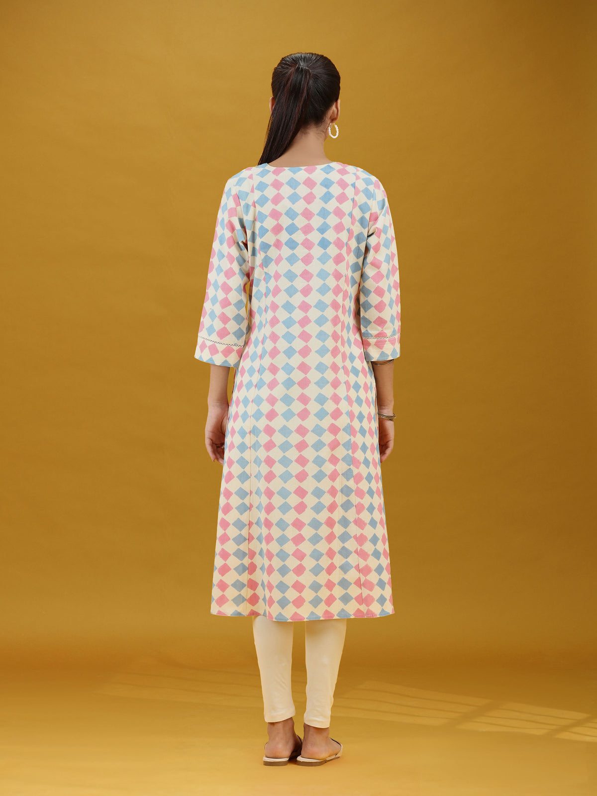 Pastel Geometric Printed Pure Cotton Straight Kurta