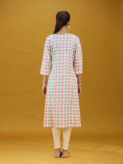 Pastel Geometric Printed Cotton Straight Kurta