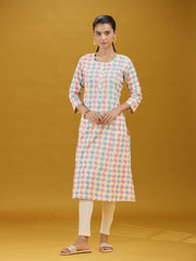 Pastel Geometric Printed Cotton Straight Kurta