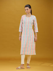 Pastel Geometric Printed Cotton Straight Kurta