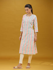 Pastel Geometric Printed Cotton Straight Kurta