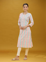 Pastel Geometric Printed Cotton Straight Kurta