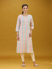 Pastel Geometric Printed Cotton Straight Kurta