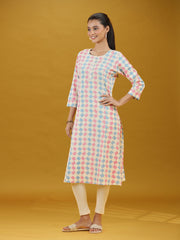 Pastel Geometric Printed Cotton Straight Kurta