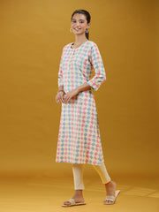 Pastel Geometric Printed Cotton Straight Kurta