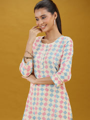 Pastel Geometric Printed Cotton Straight Kurta