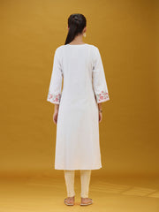 White Floral Sleeve Embroidered Pure Cotton Kurta