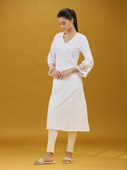 White Floral Sleeve Embroidered Pure Cotton Kurta