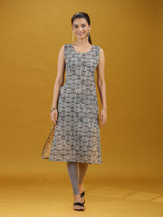 Grey Geometric Printed Pure Cotton Sleeveless Straight Kurta