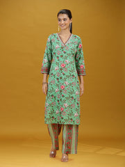 Mint Green Floral Printed Cotton Co-Ord Set