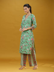 Mint Green Floral Printed Cotton Co-Ord Set
