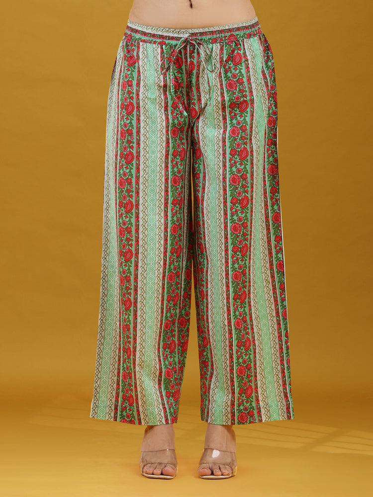 Mint Green Floral Printed Cotton Co-Ord Set