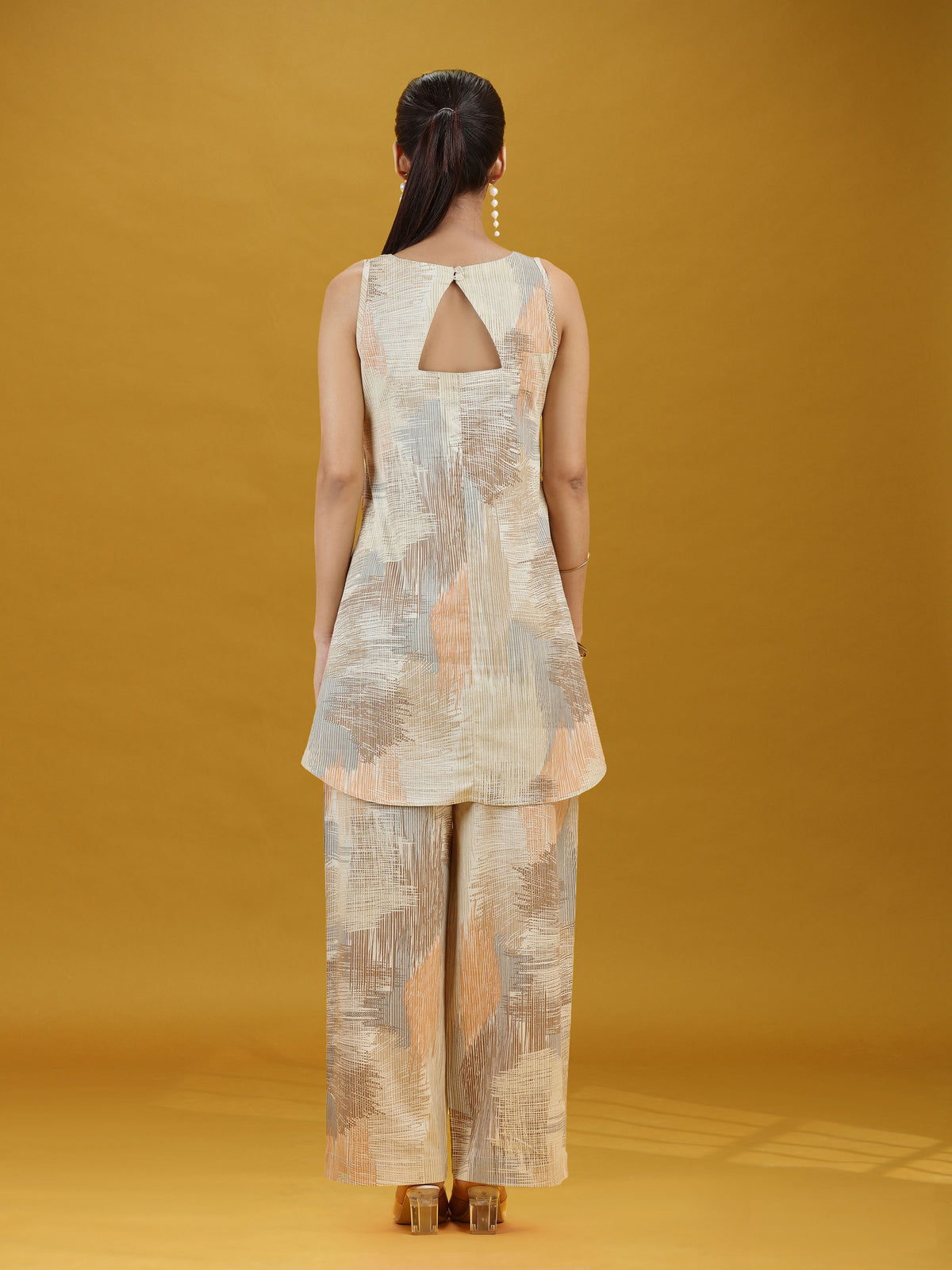 Elegant Abstract Print Pure Cotton Sleeveless Co-Ord Set