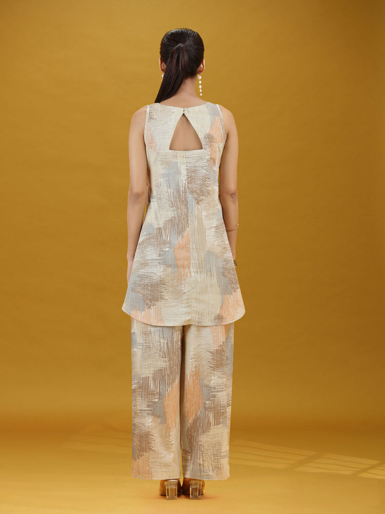 Elegant Abstract Print Sleeveless Co-Ord Set