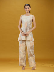 Elegant Abstract Print Sleeveless Co-Ord Set