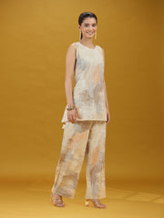 Elegant Abstract Print Sleeveless Co-Ord Set