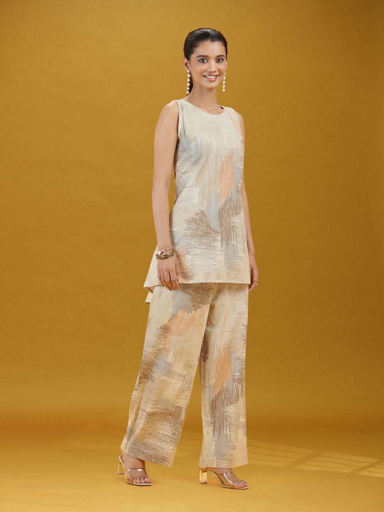 Elegant Abstract Print Sleeveless Co-Ord Set