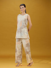 Elegant Abstract Print Sleeveless Co-Ord Set