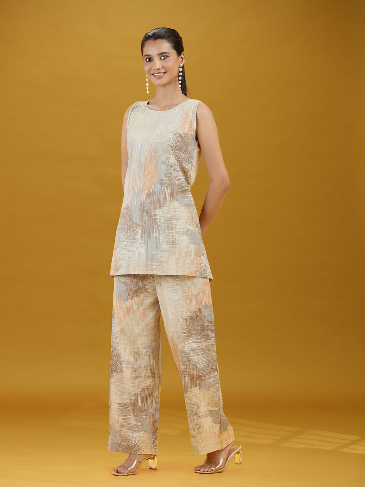 Elegant Abstract Print Sleeveless Co-Ord Set