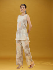 Elegant Abstract Print Sleeveless Co-Ord Set