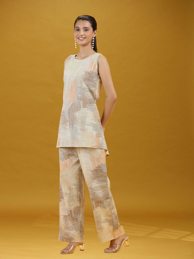 Elegant Abstract Print Sleeveless Co-Ord Set