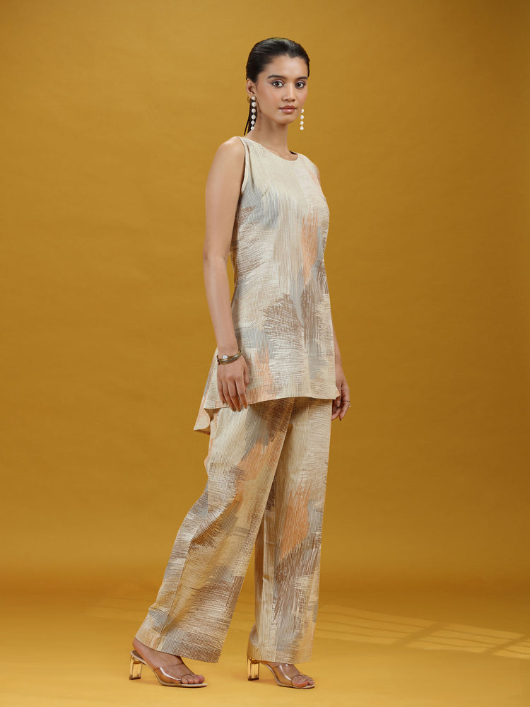 Elegant Abstract Print Sleeveless Co-Ord Set
