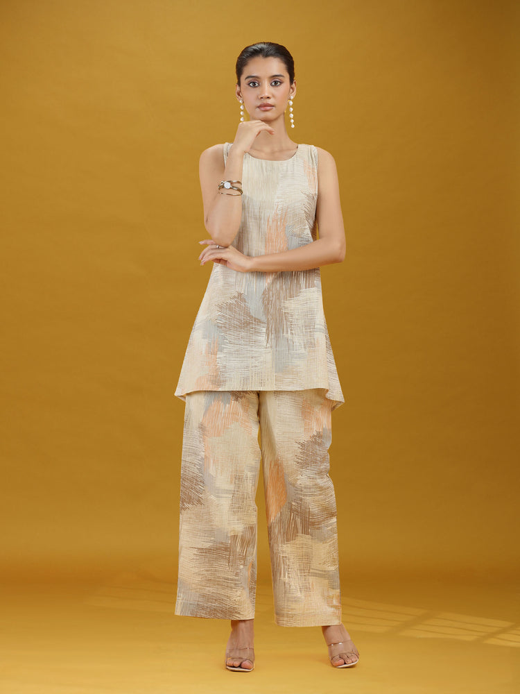 Elegant Abstract Print Sleeveless Co-Ord Set
