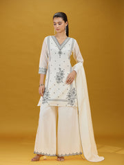 Off White Floral Embroidered Ethnic Suit Set with Dupatta