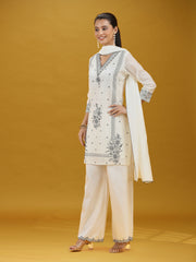 Off White Floral Embroidered Ethnic Suit Set with Dupatta