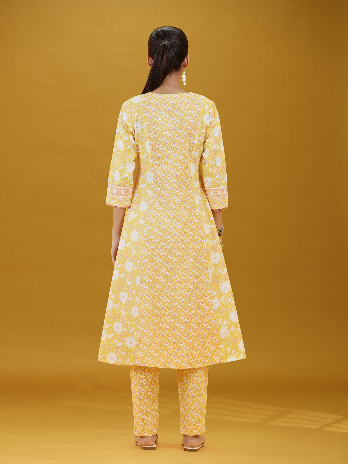 Yellow Floral Printed Pure Cotton Ethnic Suit