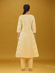 Yellow Floral Printed Cotton Ethnic Suit