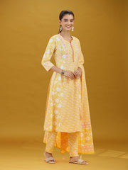 Yellow Floral Printed Cotton Ethnic Suit