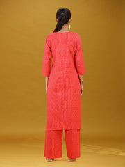 Red Geometric Printed Cotton Co-Ord Set