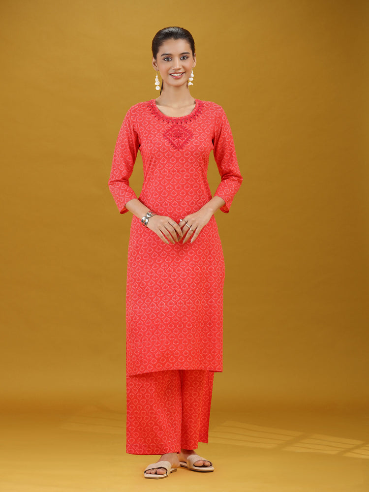 Red Geometric Printed Cotton Co-Ord Set