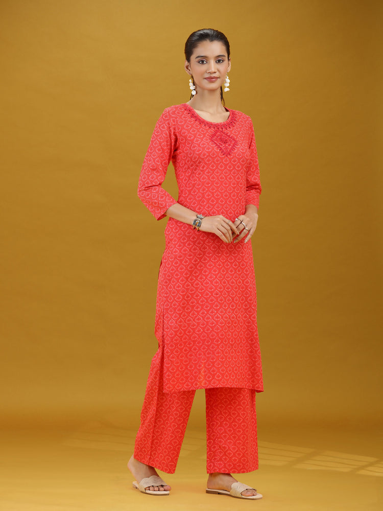 Red Geometric Printed Cotton Co-Ord Set