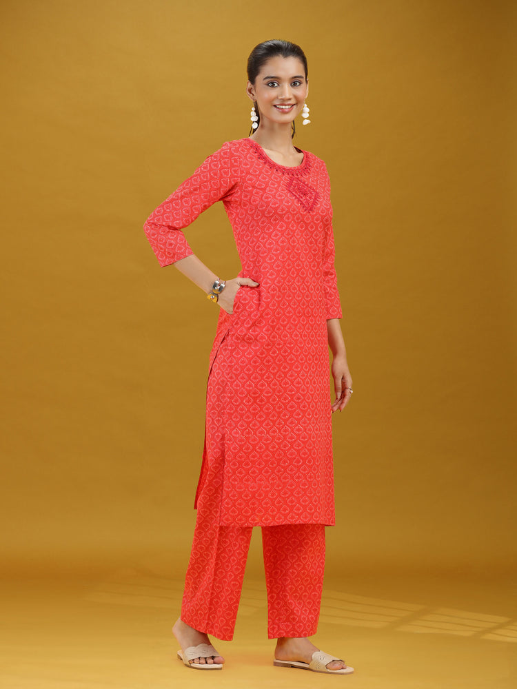 Red Geometric Printed Cotton Co-Ord Set
