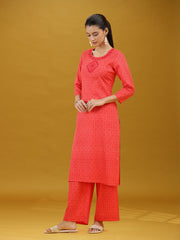 Red Geometric Printed Cotton Co-Ord Set