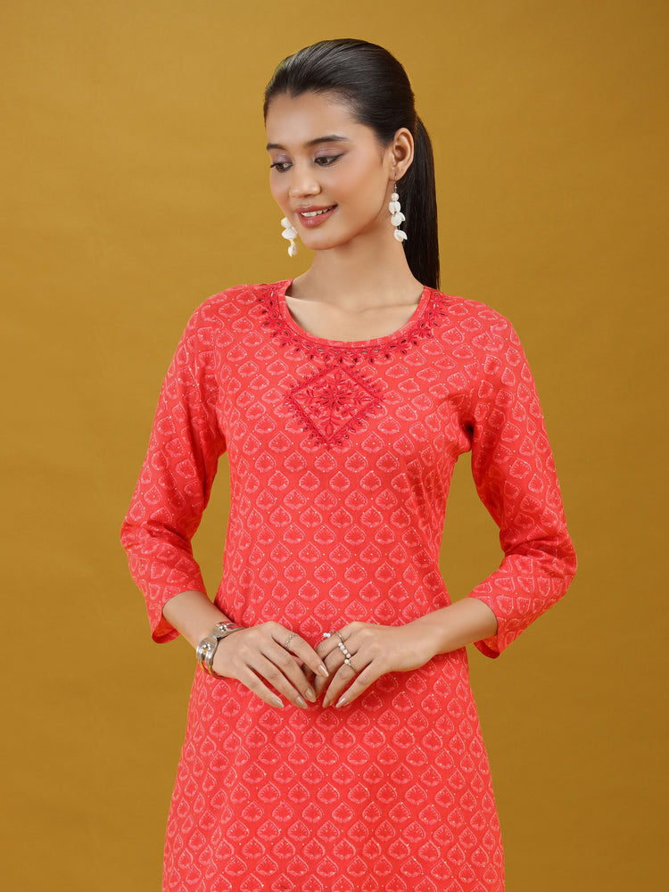 Red Geometric Printed Cotton Co-Ord Set