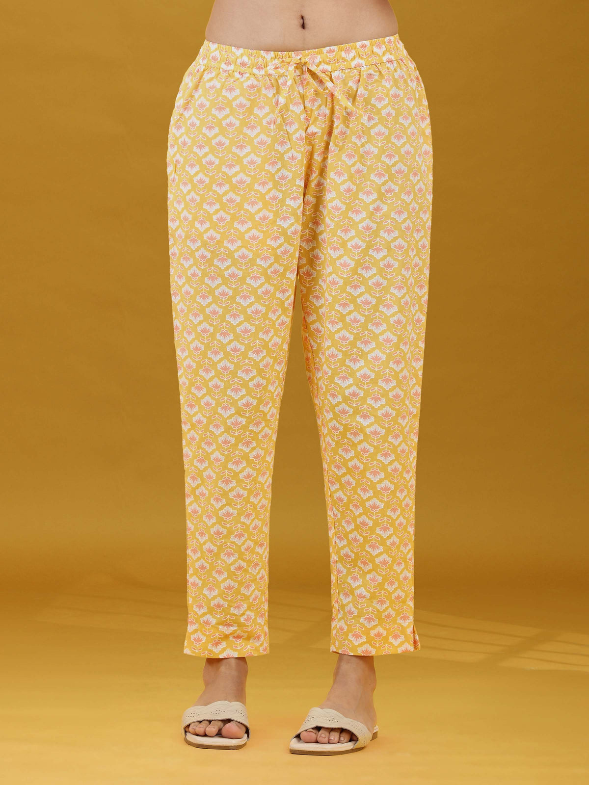 Yellow Floral Printed Pure Cotton Ethnic Suit