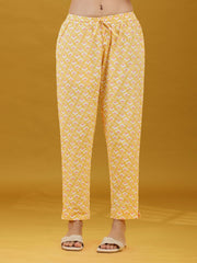 Yellow Floral Printed Cotton Ethnic Suit