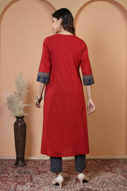 Maroon Floral Printed Jaipuri Cotton Printed Straight Ethnic Suit Set