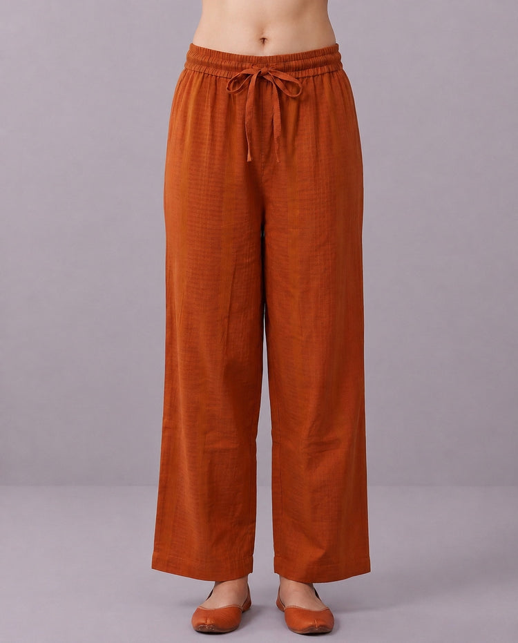 Orange Embroidered Straight Pure Cotton Co-Ord Set
