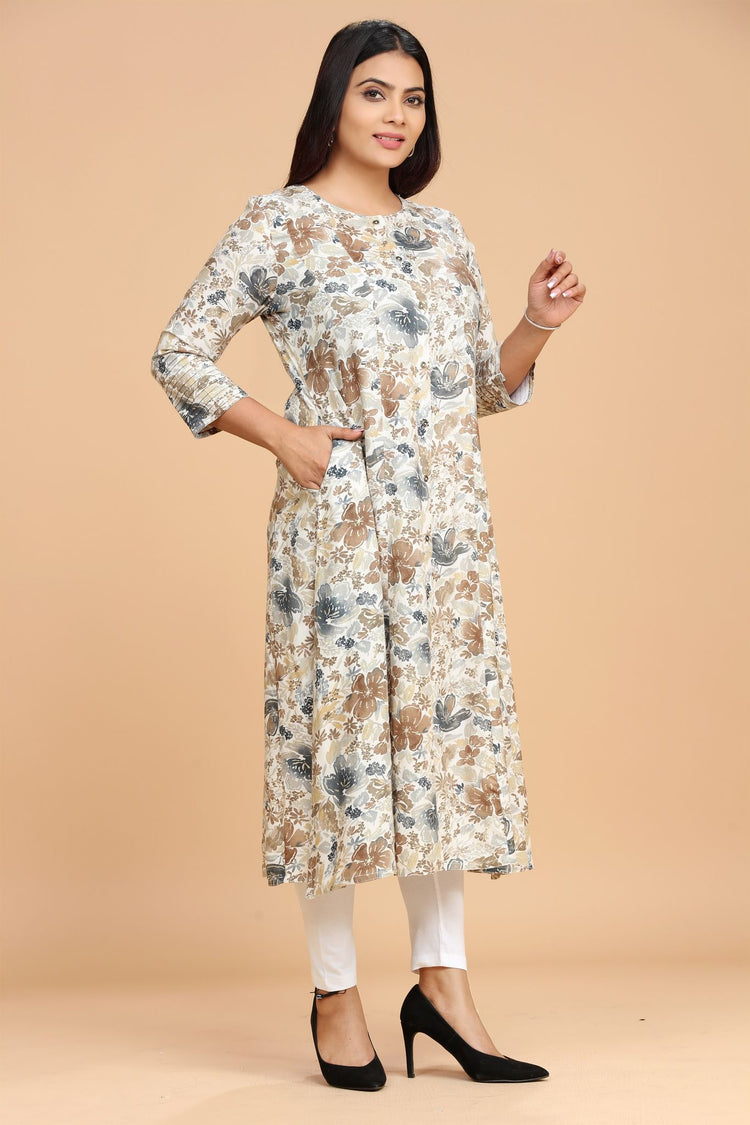 Irha- CC1 Beige Rayon A-Line Kurta