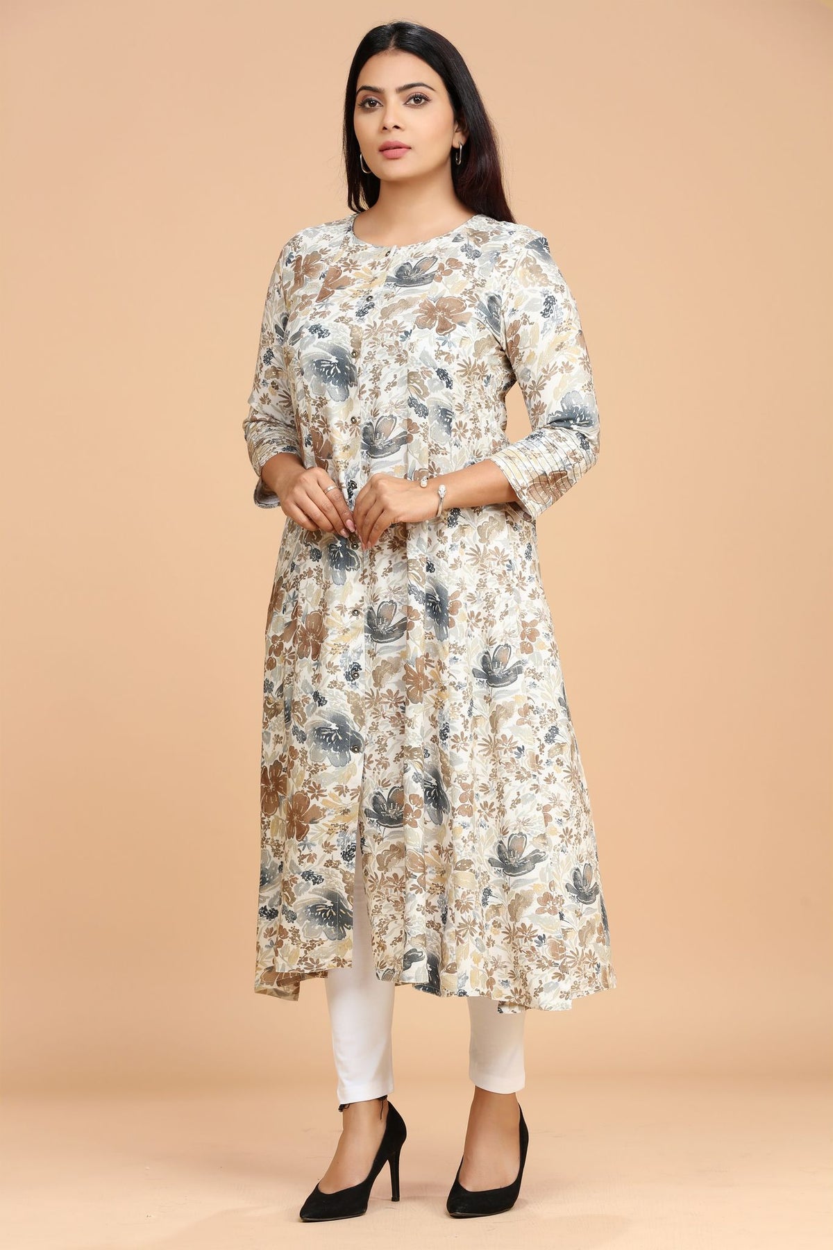 Irha- CC1 Beige Rayon A-Line Kurta